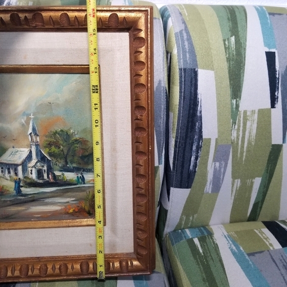 Original Oil Painting On Canvas Church Scene 1966 Signed Handcrafted Frame Vtg - Picture 5 of 16